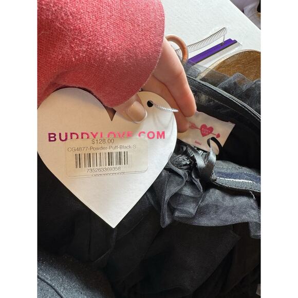 POWDER PUFF STRAPLESS TULLE MINI DRESS BLACK NWT Small Festival Whimsigoth Fairy - Picture 7 of 7